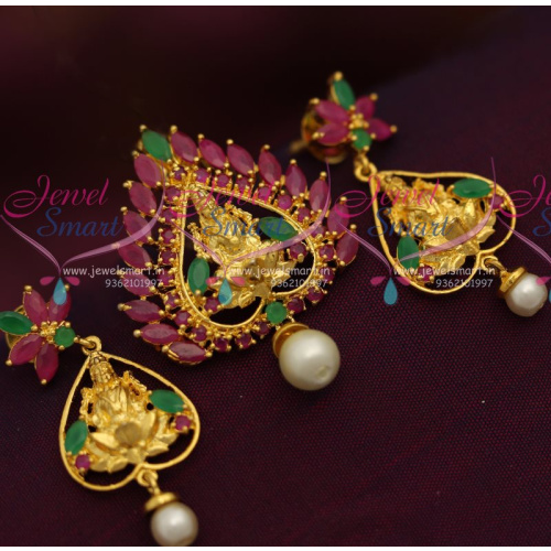 PS7266 Temple Ruby Emerald Laxmi God Design Nagas Pendant Set Gold Plated Online