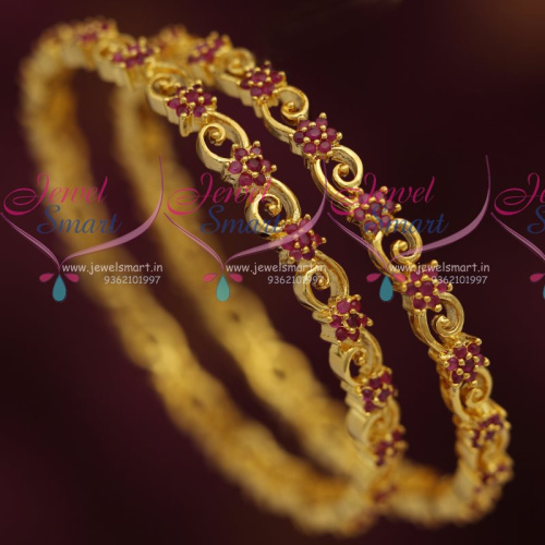 B7260 Ruby Floral Design Gold Plated Fashion Bangles Latest Imitation Jewellery