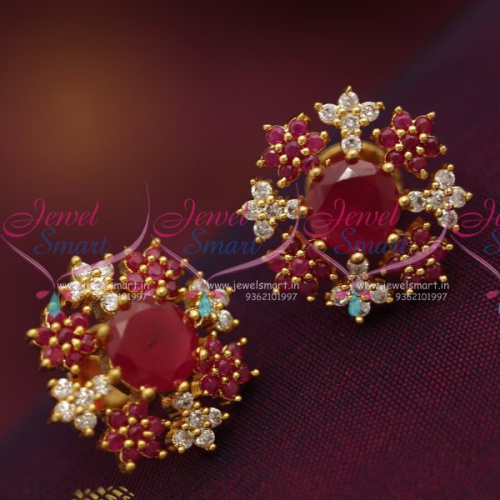 ER7135 Ruby White Floral Design Traditional Earrings Fashion Jewellery Buy Online