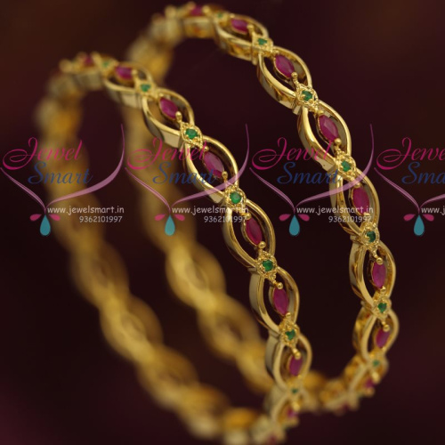 B7192 Ruby Emerald Elegant Gold Finish Design Bangles Buy Online New Fashion