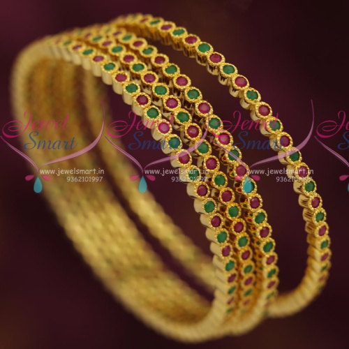 B7261 Ruby Emerald Rich Royal Look Gold Plated Bangles 4 Pcs Set Low Price Online