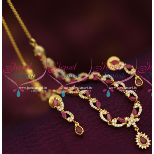 NL6920 Ruby CZ White Delicate Short Necklace Gold Design Imitation Jewellery