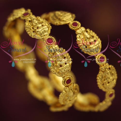 B7256 Temple Laxmi God Nagas Gold Plated Ruby Matching Bangles Traditional New