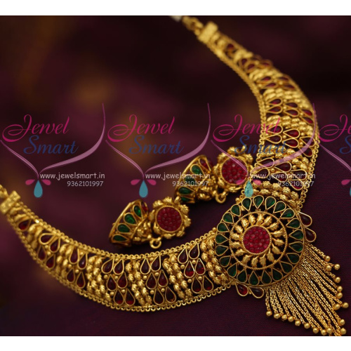 NL7213 Latest South Indian Kemp Red Green Stylish Trendy Necklace Jewellery Online