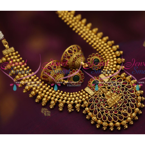 NL6844 Kemp Temple Laxmi Beads Broad Pendant Design Gold Plated Jewellery Online