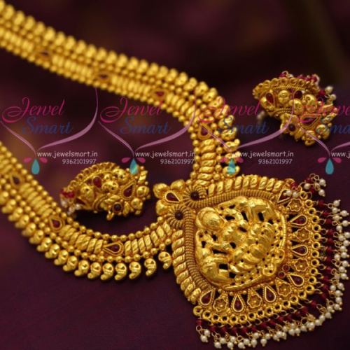NL7169 Temple Gajalakshmi God Design Mango Mala Long Necklace Haram Online Shop