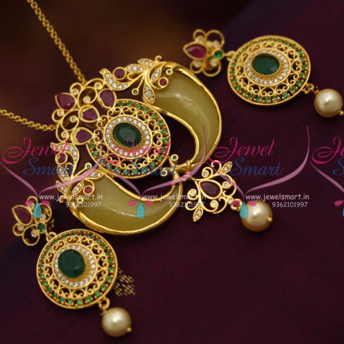 PS7030 One Gram Traditional Double Side Tiger Nail Gold Design Pendant Set Online
