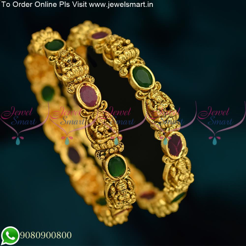 Temple Antique Gold Bangles Matching Jadau Kundan Jewellery Designs B25360