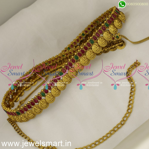 Temple Coin Model Hip Chain Bridal Oddiyanam Ruby and Emerald Antique Jewellery 