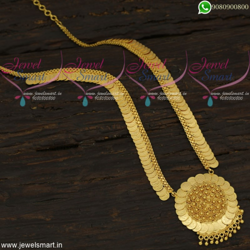 Temple Haram Graceful Kasulaperu Long Gold Necklace Traditional Jewellery Online NL21982