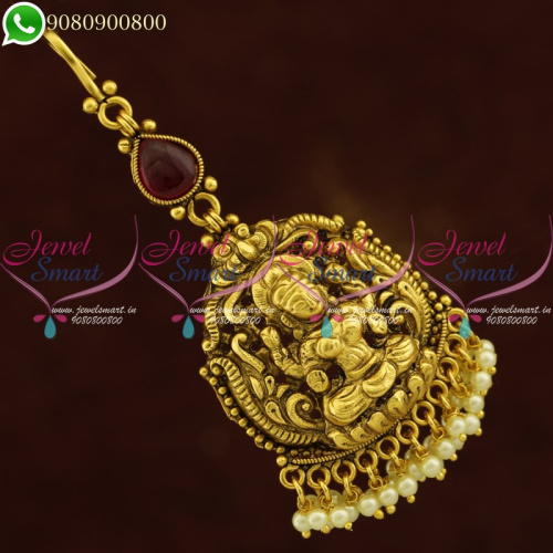 Temple Jewellery Maangtikka Pearl Antique Gold Plated Bridal Collections