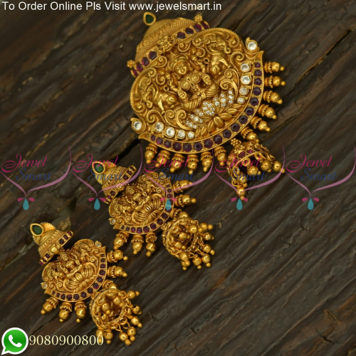Nagas Temple Jewellery Gajalakshmi Pendant Set With Matching Earrings PS25713