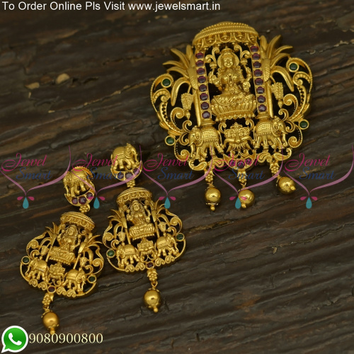 Intricately Designed Temple Jewellery Lakshmi God Pendant Set  PS25715