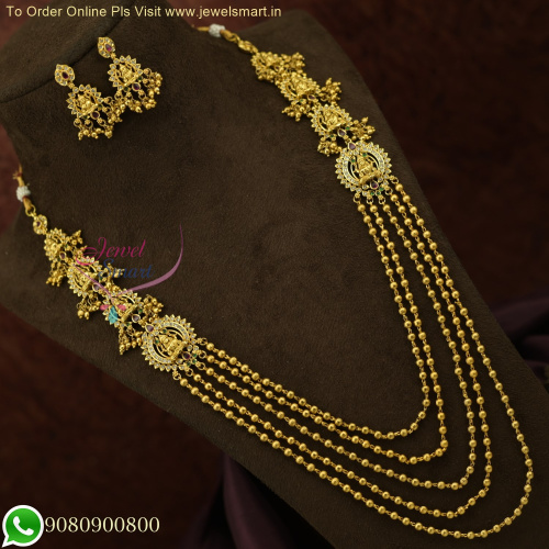 Elegant Temple Mugappu Layered Necklace Set - Antique Gold Jewelry with Gold Beads Chain NL26109