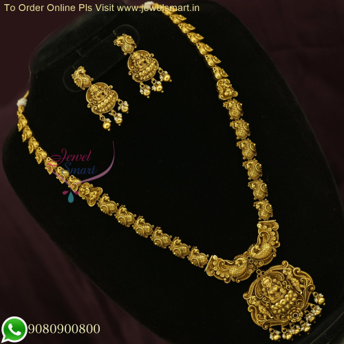 Handmade Temple Nagas Bridal Jewelry Set with Antique Gold-Inspired Long Necklace Designs NL26387