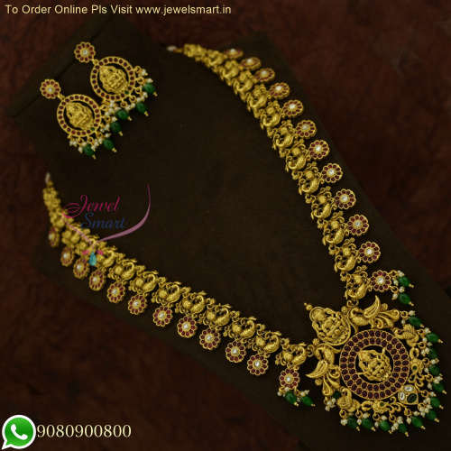 Exquisite Handmade Long Gold Necklace Designs - Premium Imitation Temple Jewellery NL26009