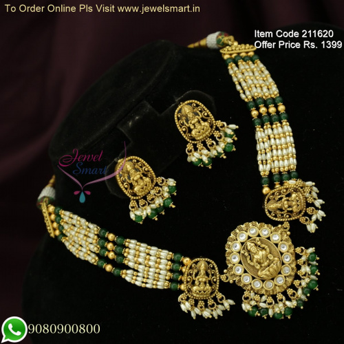 4 Line Rice Pearls Kundan Temple Jewellery Designs Jadau Style Unique Designs NL26266