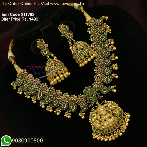 Exquisite Antique Temple Jewellery: Broad Green Kemp Bridal Necklace Set NL26275