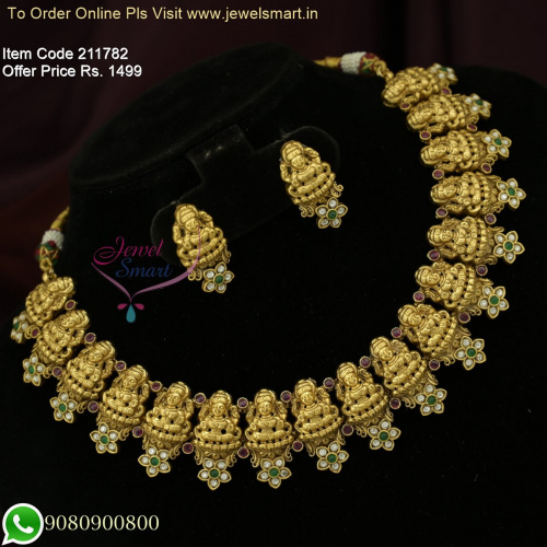 Timeless Elegance: Antique Gold Nagas Inspired Short Necklace Sets - Temple Jewellery NL26279
