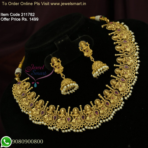 Laxmi God Inspired Temple Jewellery Inspired Antique Gold Necklace Designs nl26282
