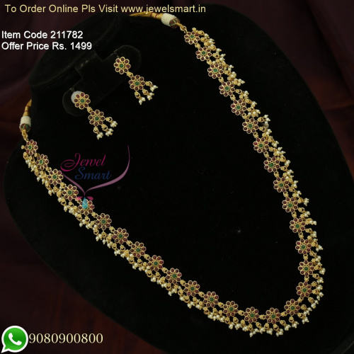 Floral Kemp Long Gold Necklace Sets Pearl Drops Small Ear Studs Offer Price NL26289