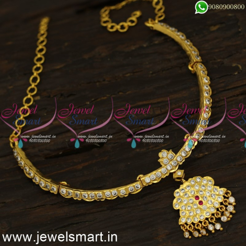 Thick Metal South Indian Choker Necklace Gold Attigai Designs Online NL24073