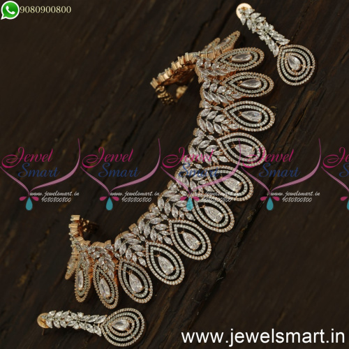 Thoranam Inspired Vibrant Diamond Choker Necklace Design Rose Gold Silver Bridal Jewellery NL24079