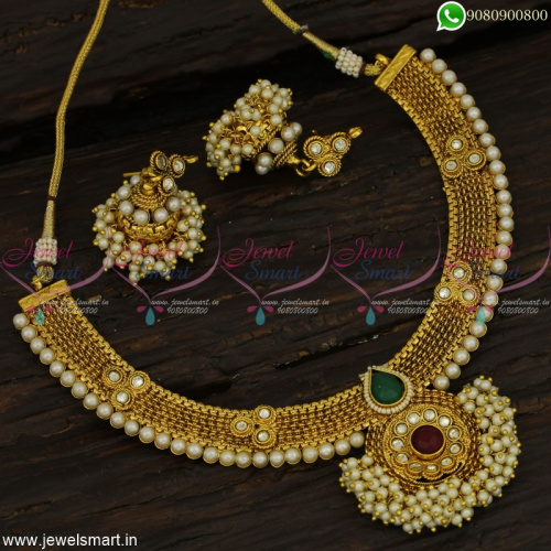 Tidy Finish Antique Fashion Jewellery Low Price High Gold Plated Necklace Jhumkas NL22840