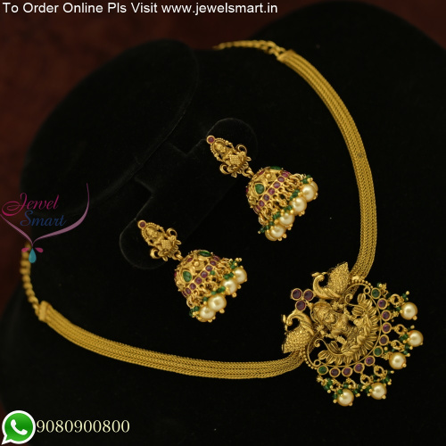 Timeless Beauty: South Indian Attigai Style Antique Gold Temple Necklace Set with Jhumka Earrings NL25841