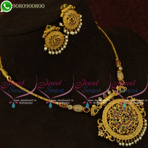 Traditional Attiga Necklace Latest Antique Gold Design Jewellery Set NL20841