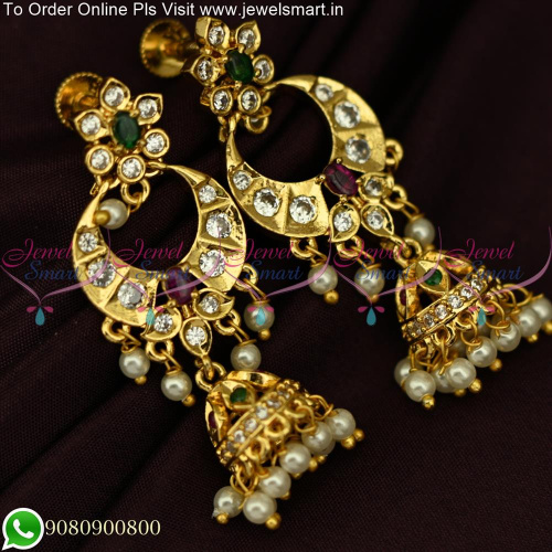 Traditional Chandbali Earrings WIth Jhumka Gold Plated South screw ER25486