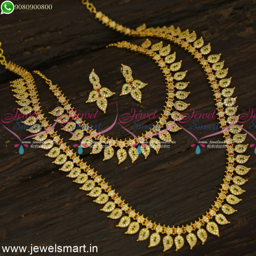 Traditional Gold Bridal Jewellery Designs Artificial Long Necklace Sets Combo NL24665
