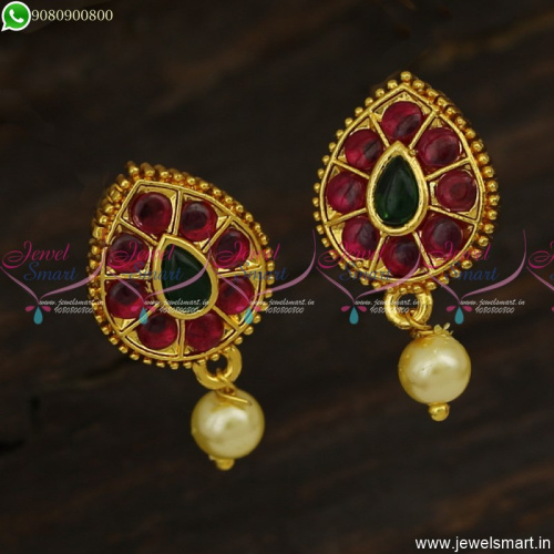 Traditional Gold Ear Studs Design for Women With Pearl Daily Wear ER23611
