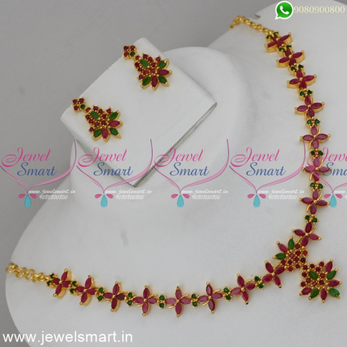Traditional Gold Necklace Designs for Daily Wear with Colourful Stones NL24972