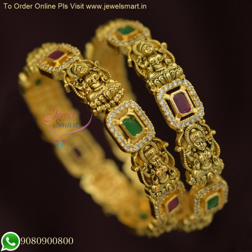 Traditional Indian Bangles | Antique Gold Plated with CZ Stones | South Indian Temple & Wedding Bangles B26351
