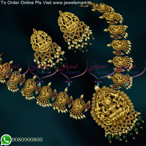 Traditional Indian Temple Jewellery Set Green Oval Drops Like Jadau Kundan NL25349