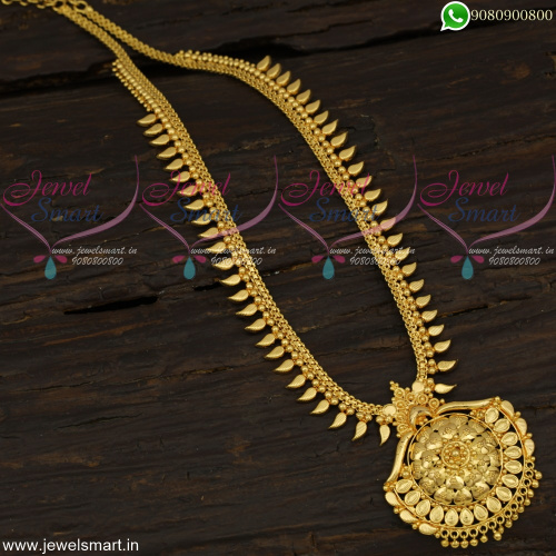 Traditional Mango Long Haram Designs Light Weight Gold Arumbu Necklace NL22559