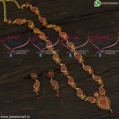 Traditional Mango Stone Haram Long Gold Necklace Jaipuri Jewellery Online NL22313