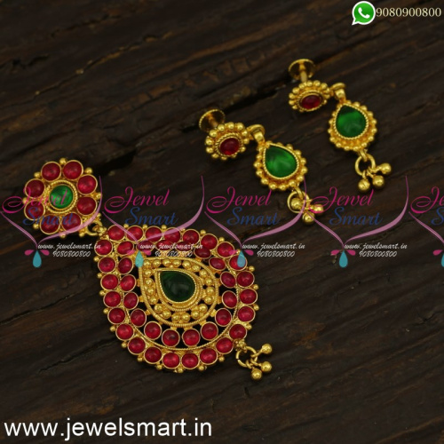 Traditional South Indian Pendant Earrings Set For Gold Chains Online PS24326