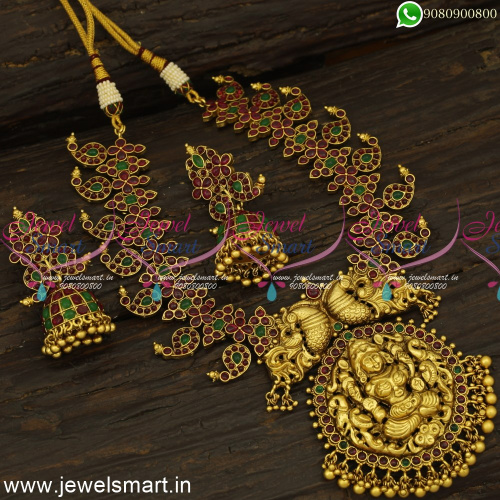 Traditional Temple Kemp Gold Necklace Design For Light Colour Saree Antique NL24694