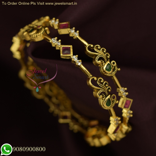 Trending Peacock Design Antique Gold Bangles: Affordable and Stylish Fancy Jewellery B25909