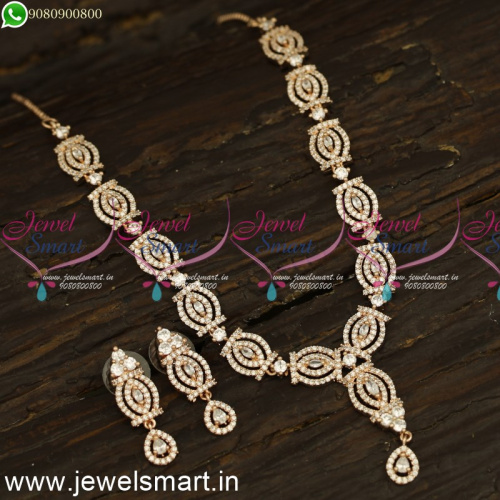 Trending Rose Gold Necklace Designs Glowing CZ Jewellery Ideas For Wedding NL24189