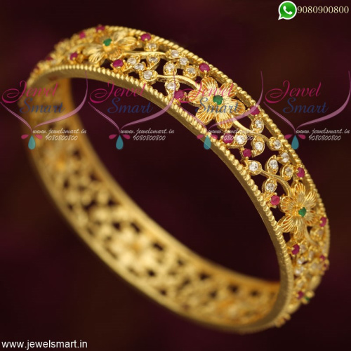 Trendy Bangles Online Broad Floral Design AD Stone Studded Collections