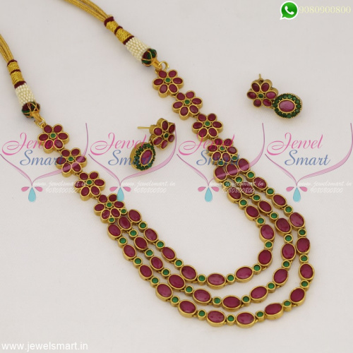 Oval Stones Triple Layered Necklace Set Inspired by Silver Jewellery Designs