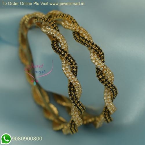 Twisted Broad Color Stone Bangles with Gold Line - 2-Piece Party Wear Set at Affordable Prices B26170