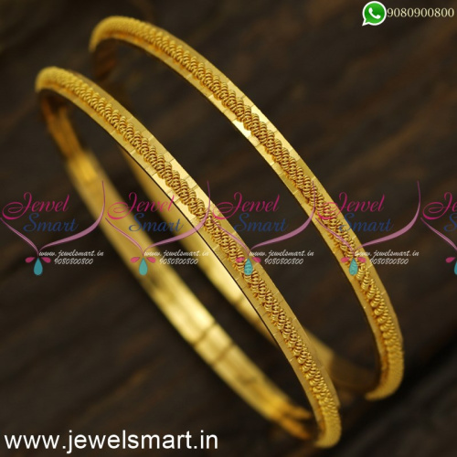 Twisted Jelebi Line Gold Bangles Design For Daily Use Alternate Cut Front B24558