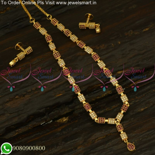 Two Line Stones Thin Gold Plated Necklace set Light Weight Jewellery NL25183
