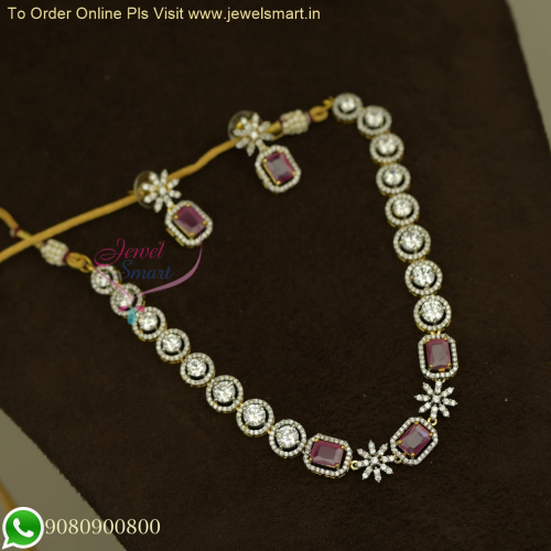 Elegance Redefined: Two-Tone Gold and Silver Necklace Set with Ruby and White CZ Stones NL26335