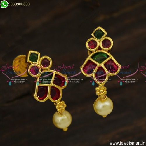 Unique Gold Plated Earrings Design With Kemp Stones South Indian Jewellery ER23613