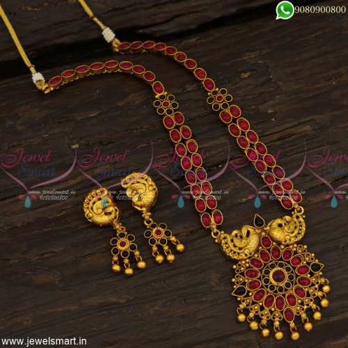 Unique Kemp Necklace Set With Jhumka Earrings Red and Black Kemp Stones NL23139